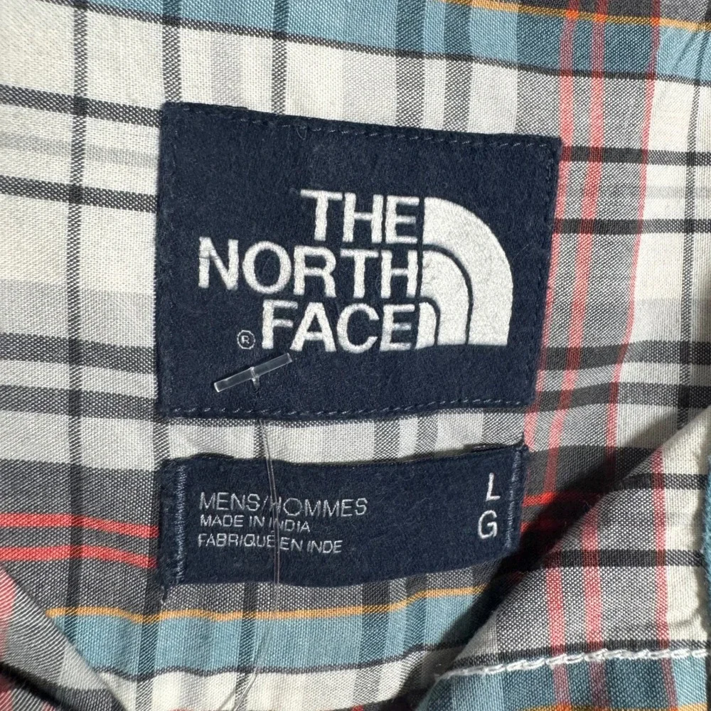 The North Face Mens Plaid Short Sleeve Button Down Shirt Blue Red White Plaid L